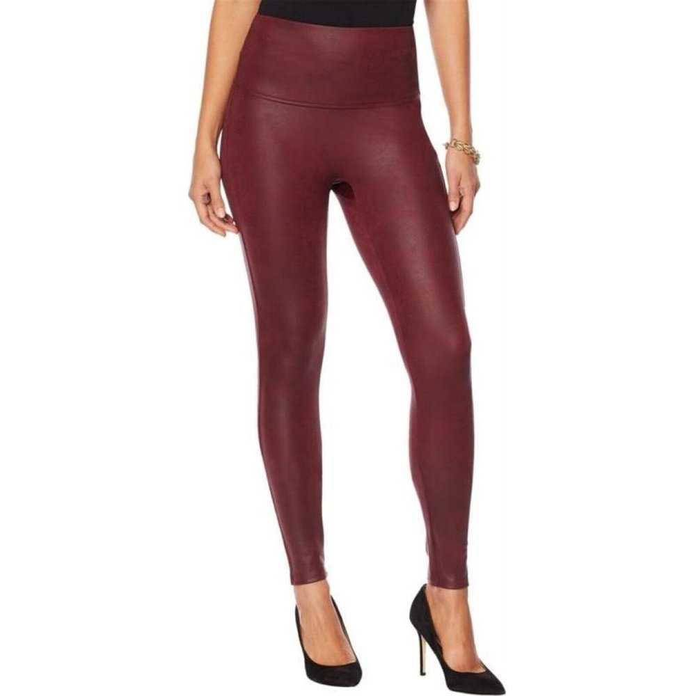 NWT DG2 BY DIANE GILMAN FAUX LEATHER PONTE MOTO LEGGING BURGUNDY XS